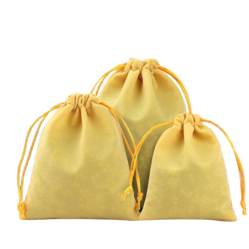 Yellow velvet drawstring pouch