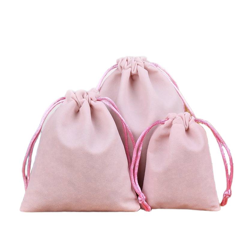 Pink velvet drawstring pouch