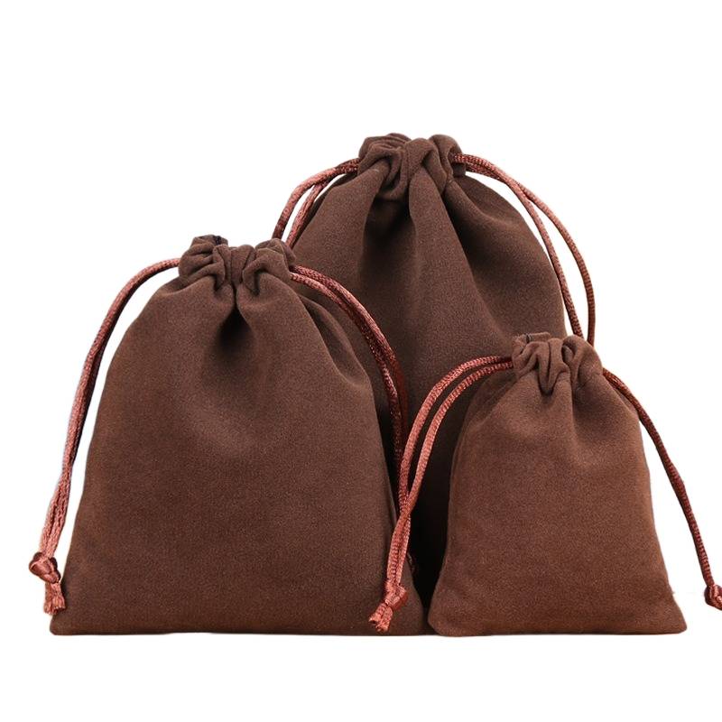Brown velvet drawstring pouch