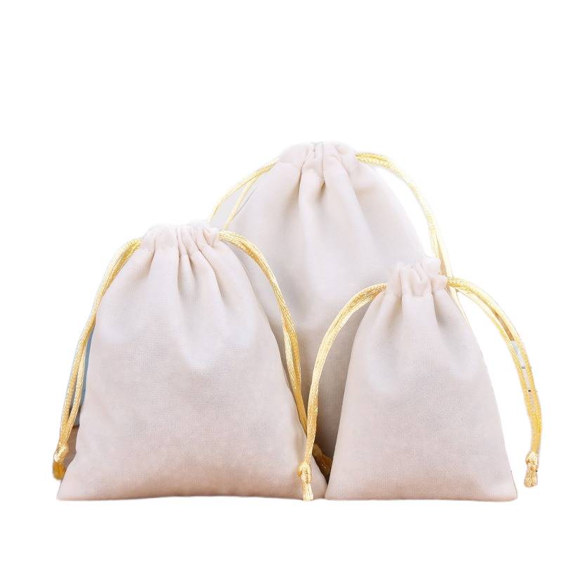 Off white velvet drawstring pouch