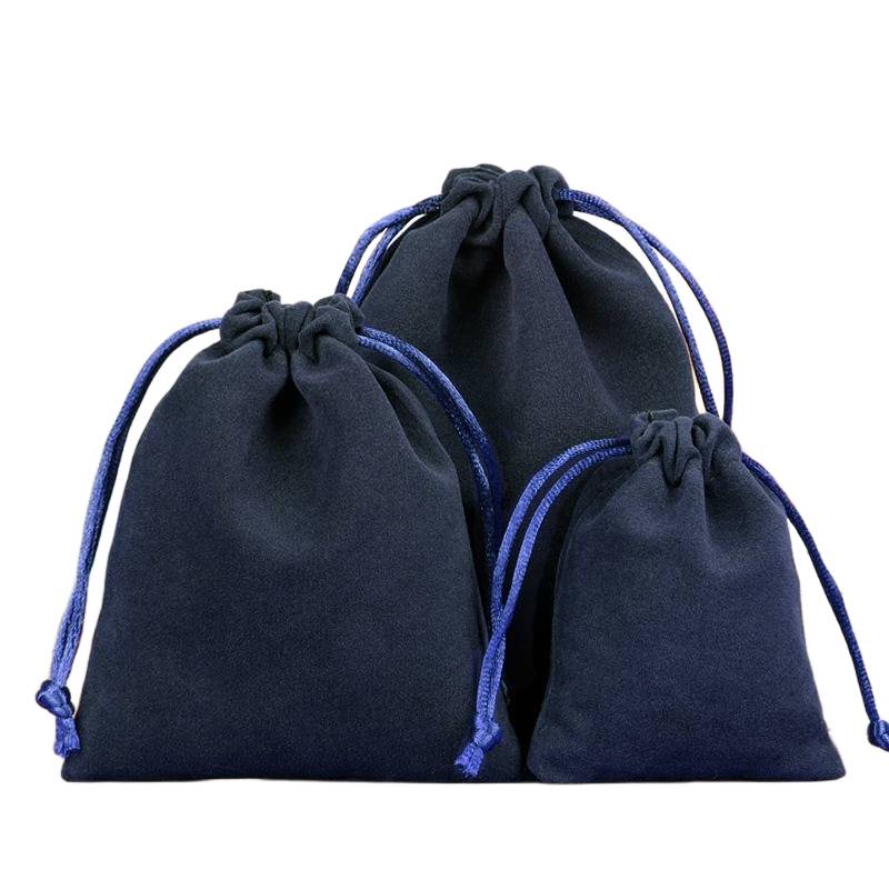 Navy blue velvet drawstring pouch