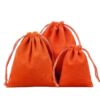 Orange velvet drawstring pouch