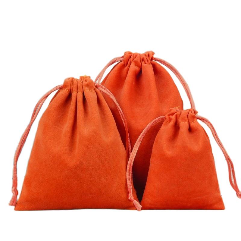 Orange velvet drawstring pouch