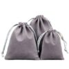 Grey velvet drawstring pouch