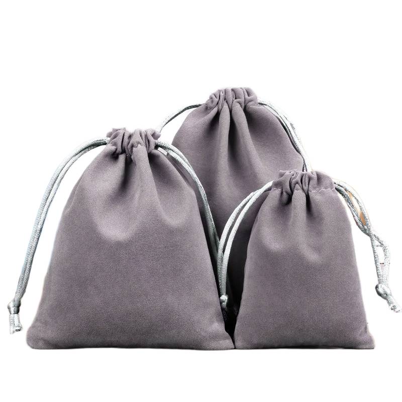 Grey velvet drawstring pouch