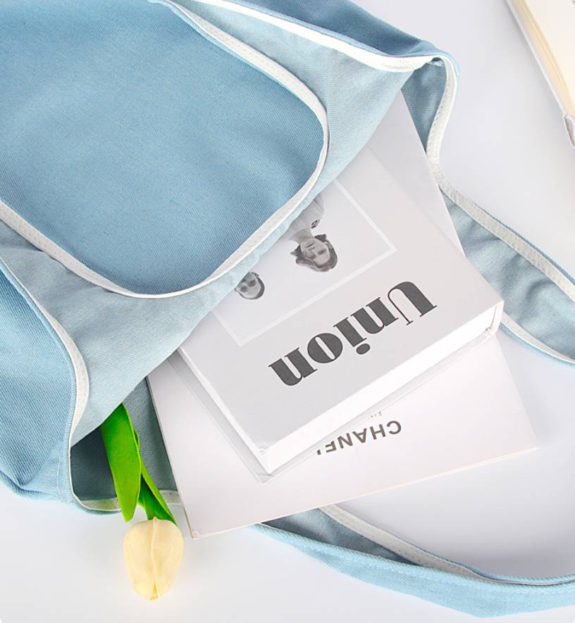 Large canvas denim tote bag with wide opening