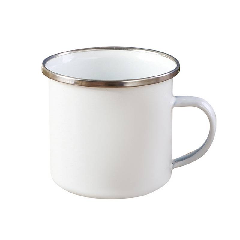 enamel metal mug with rimmed edges for daily use