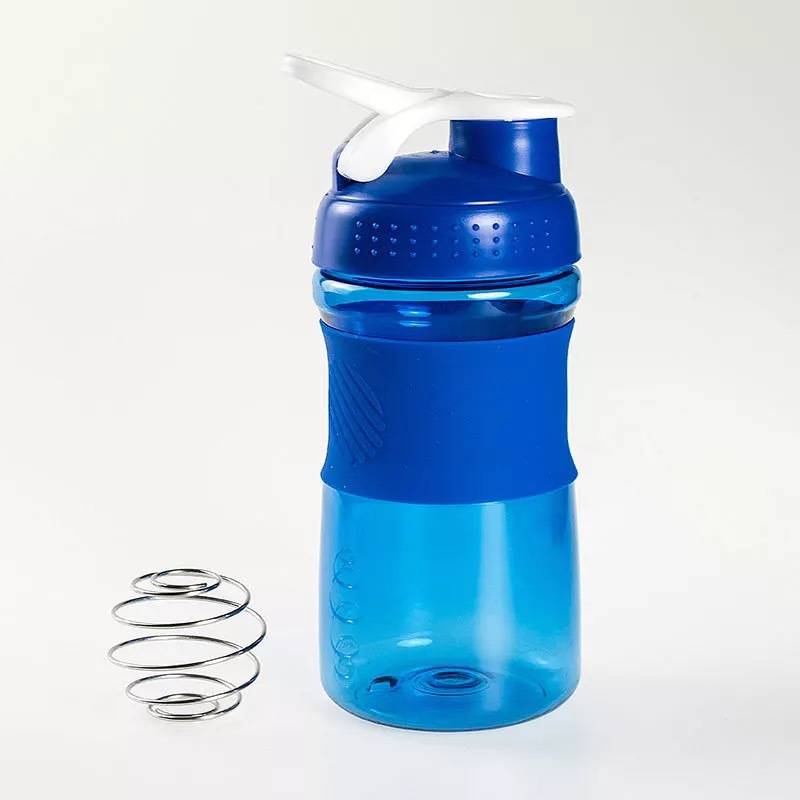 blue silicone protein shaker bottle