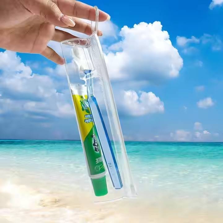 pvc transparent long zipper pouch for toiletries and accessories