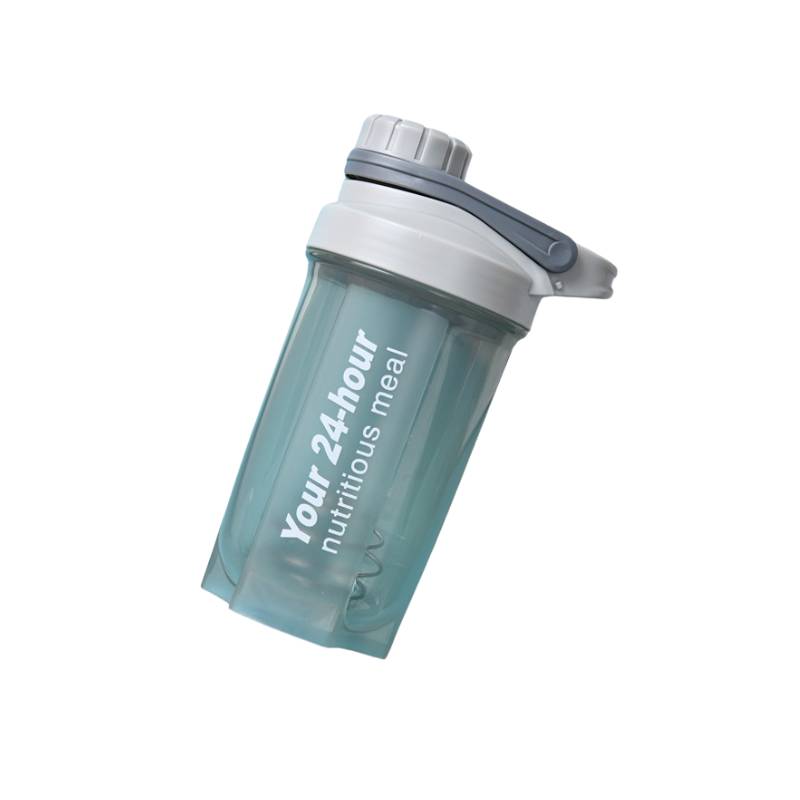 grey shaker bottle with metal ball and custom logo