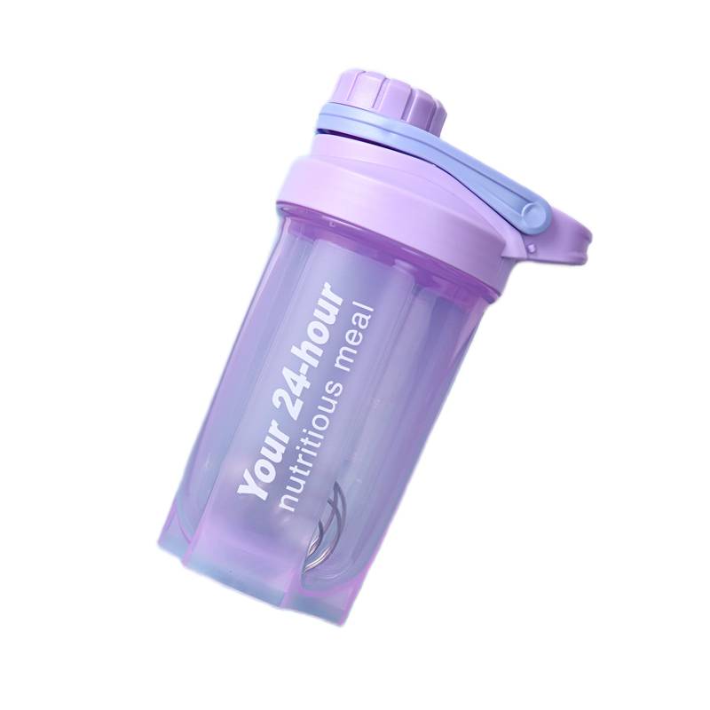 purple shaker bottle with metal ball and custom logo