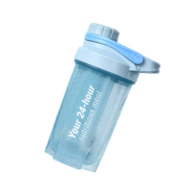 blue shaker bottle with metal ball and custom logo