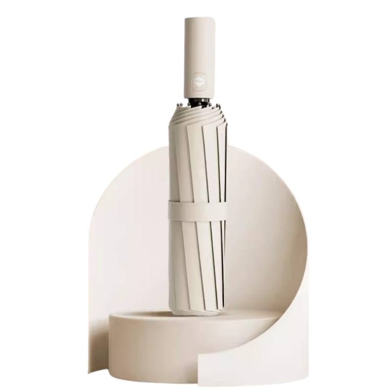 beige fully automatic folding umbrella