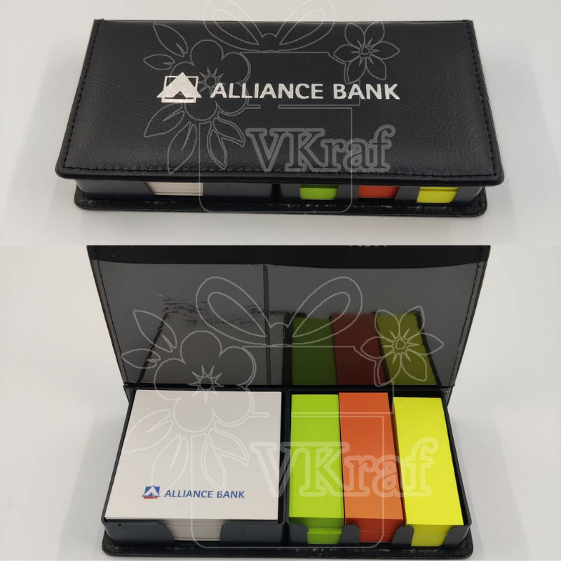 custom logo printed leather holder with sticky notes