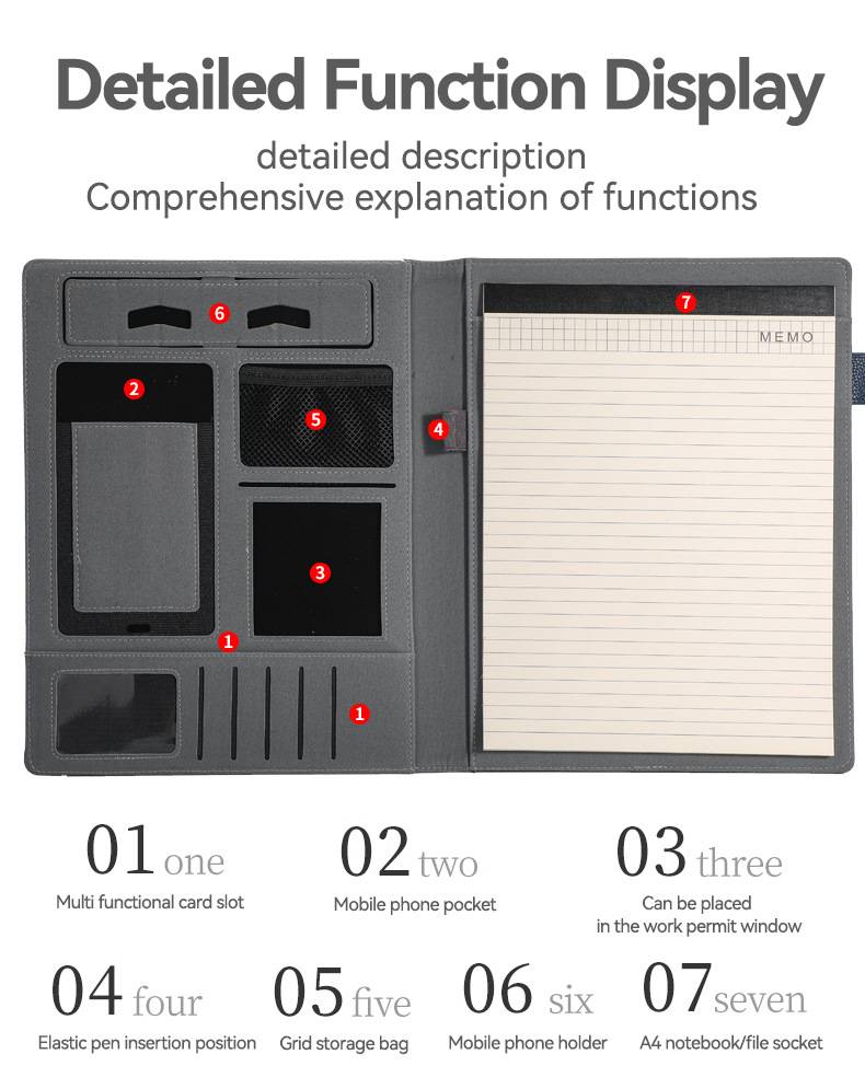 multifunctional a4 folder compartments card slots pen holder phone pocket