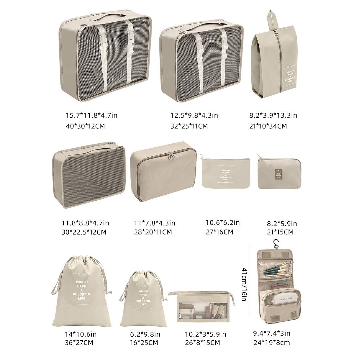 travel organiser bags set layout