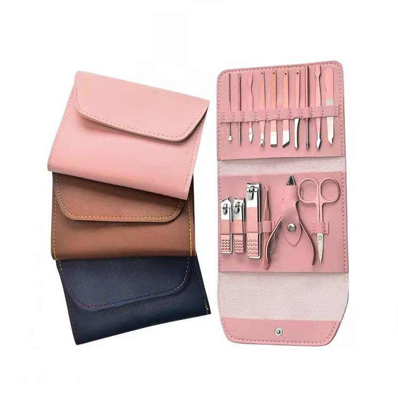 manicure set with leather holder for travel and corporate gifts