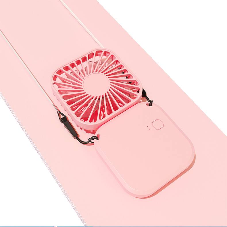 portable fan with lanyard and charging cable accessories included
