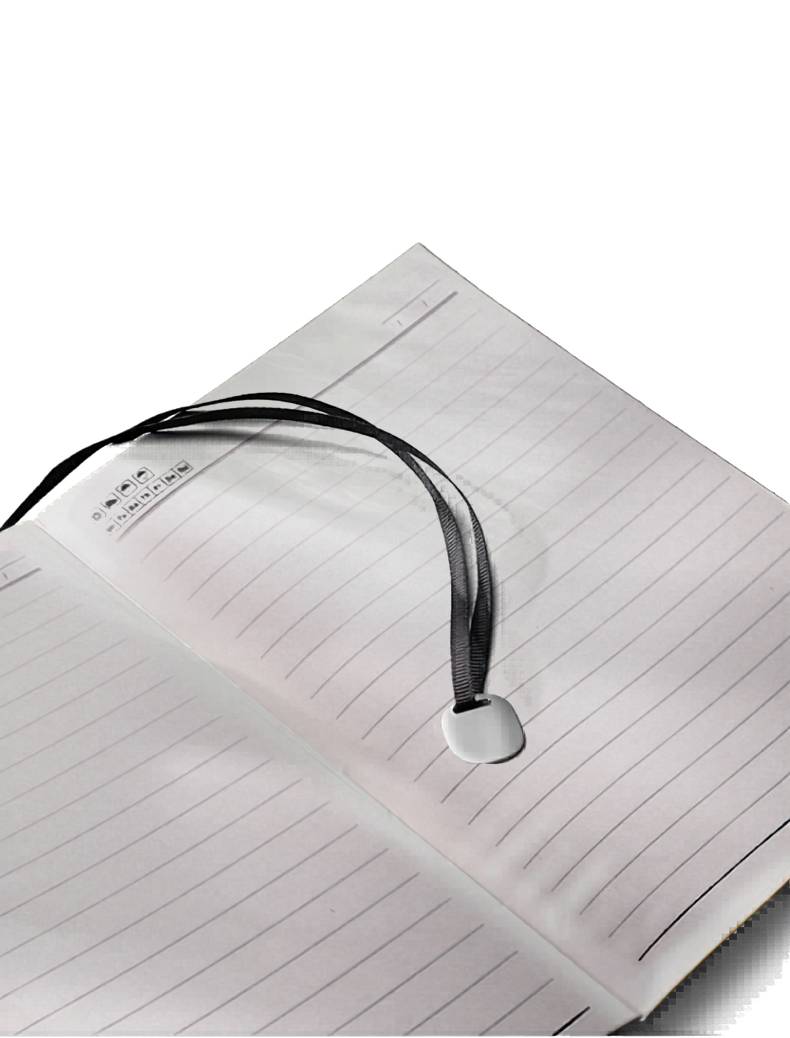 notebook metal bookmark tip detail