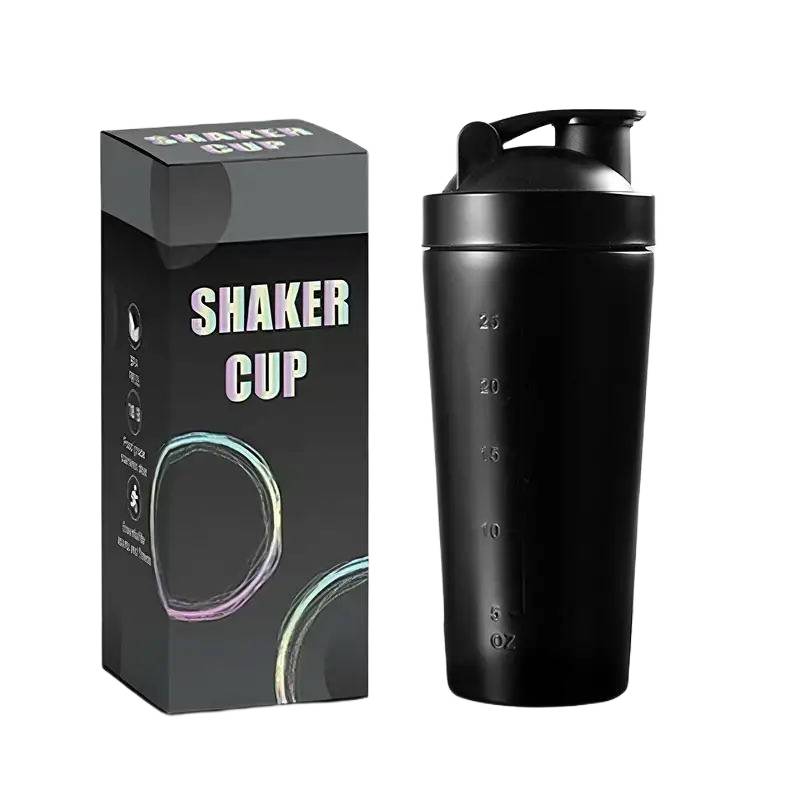 black insulated protein shaker bottle
