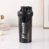 shaker bottle with measurement indicator and logo