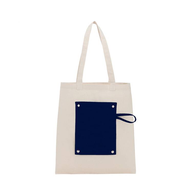 dual colour canvas tote bag with front pocket
