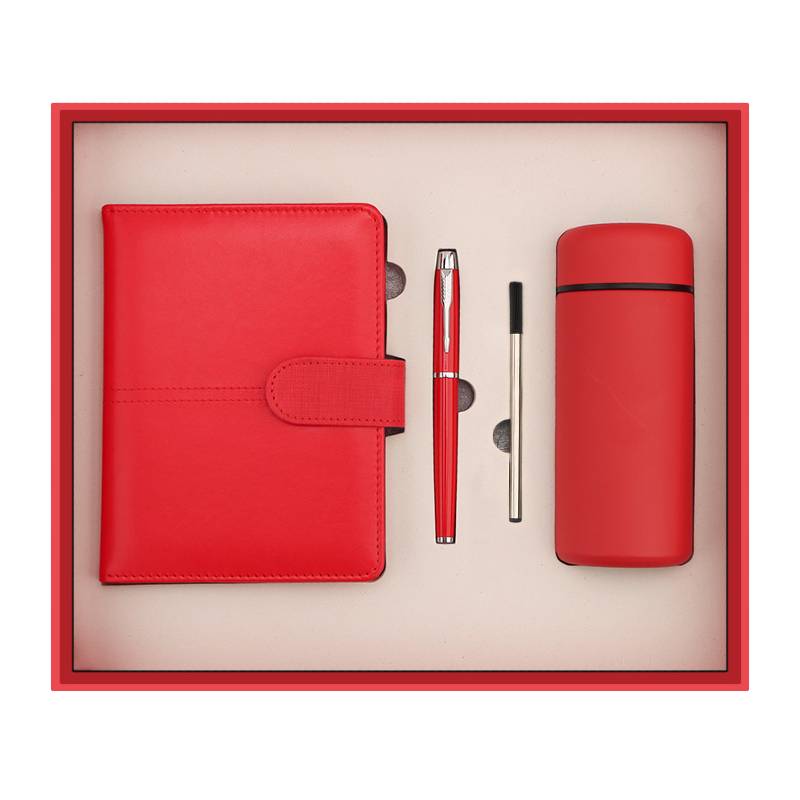 custom pu leather notebook and thermos bottle gift set