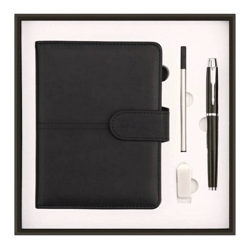 custom pu leather notebook gift set with pen and usb