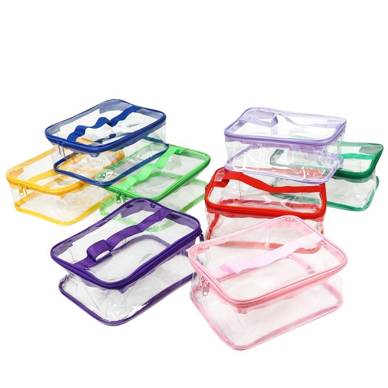 Transparent PVC storage bag with handle for travel and organisation