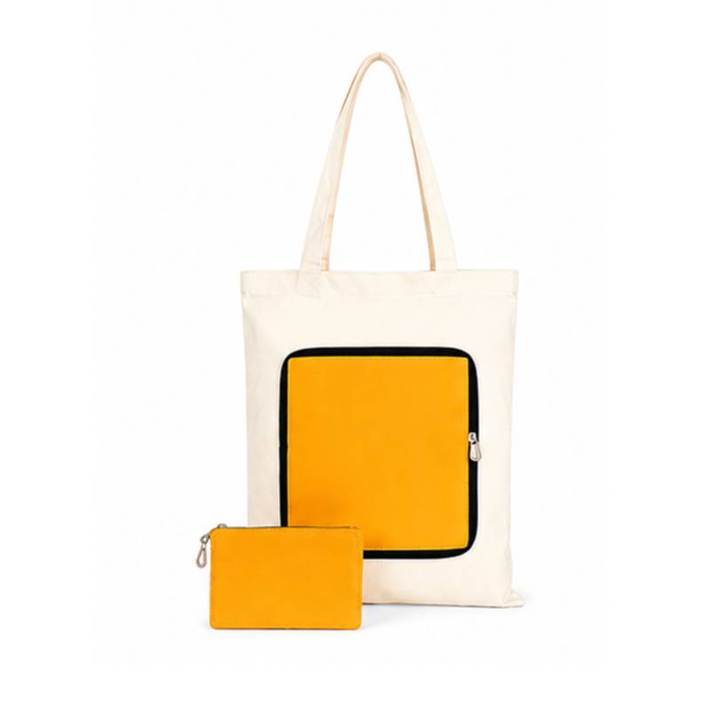 yellow foldable zip canvas bag reusable shopping bag
