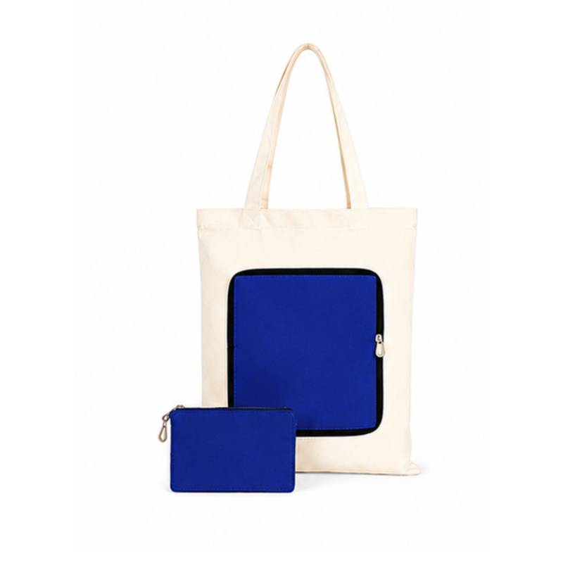 blue foldable zip canvas bag custom printing
