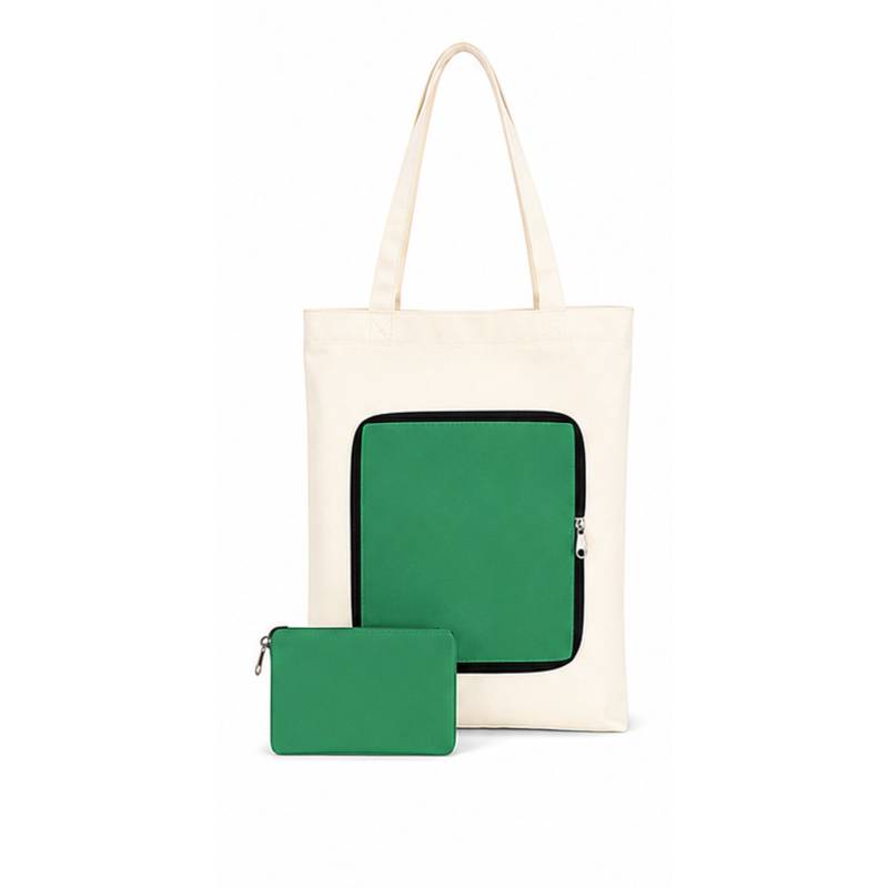 green foldable zip canvas bag promotional gift