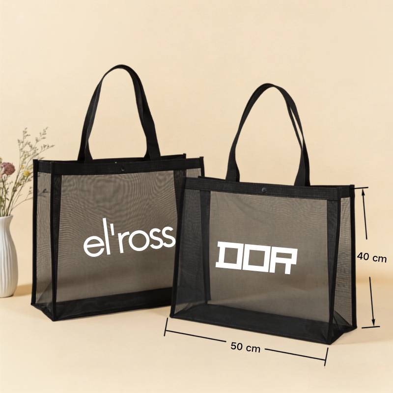 black mesh tote bag reusable shopping bag