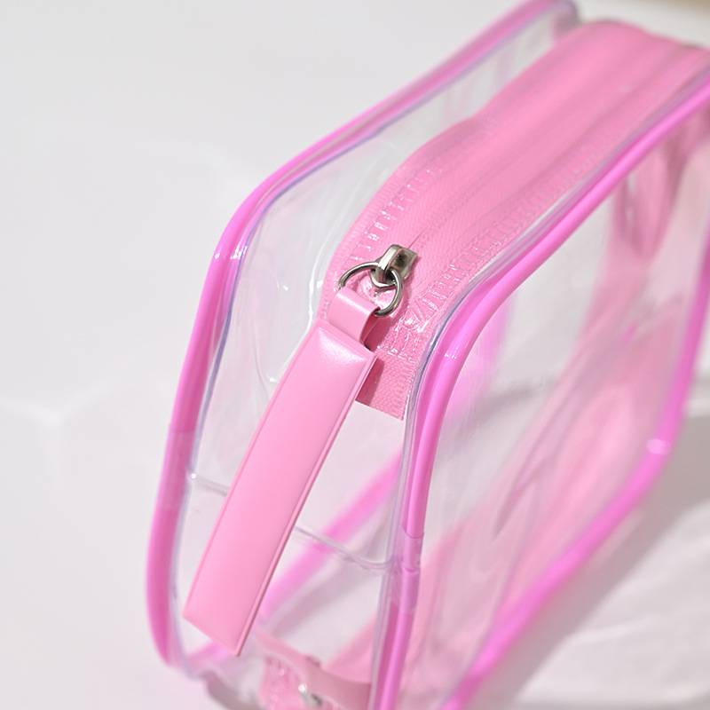 Side view of PVC transparent pouch with gusset