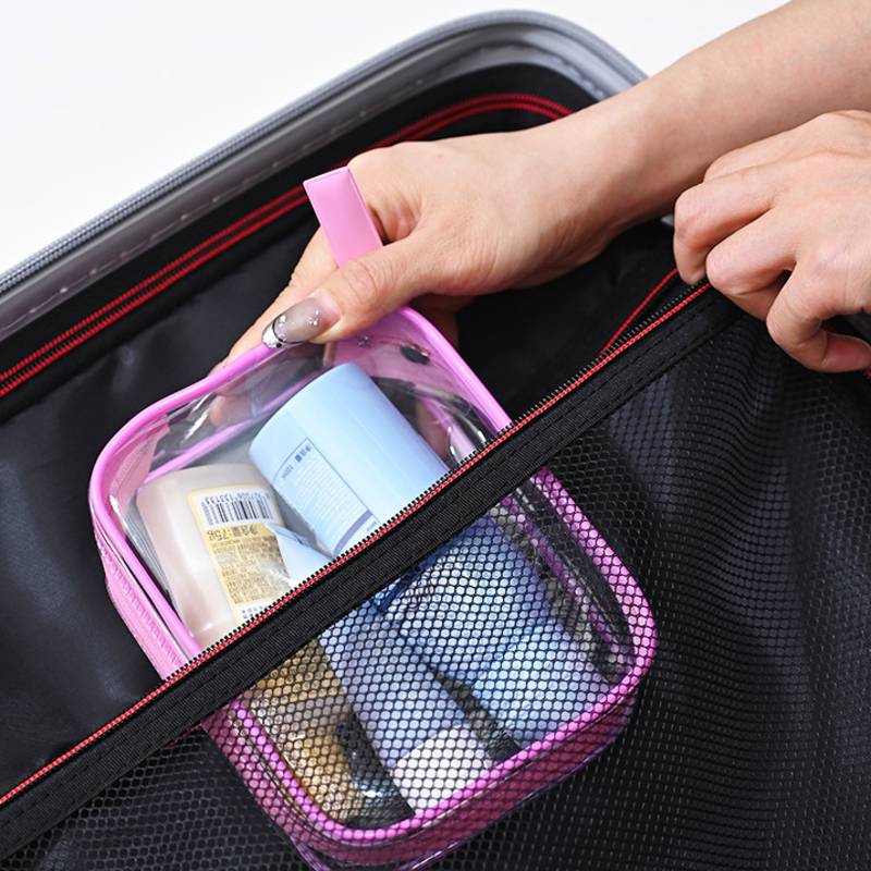 PVC transparent pouch stored inside luggage