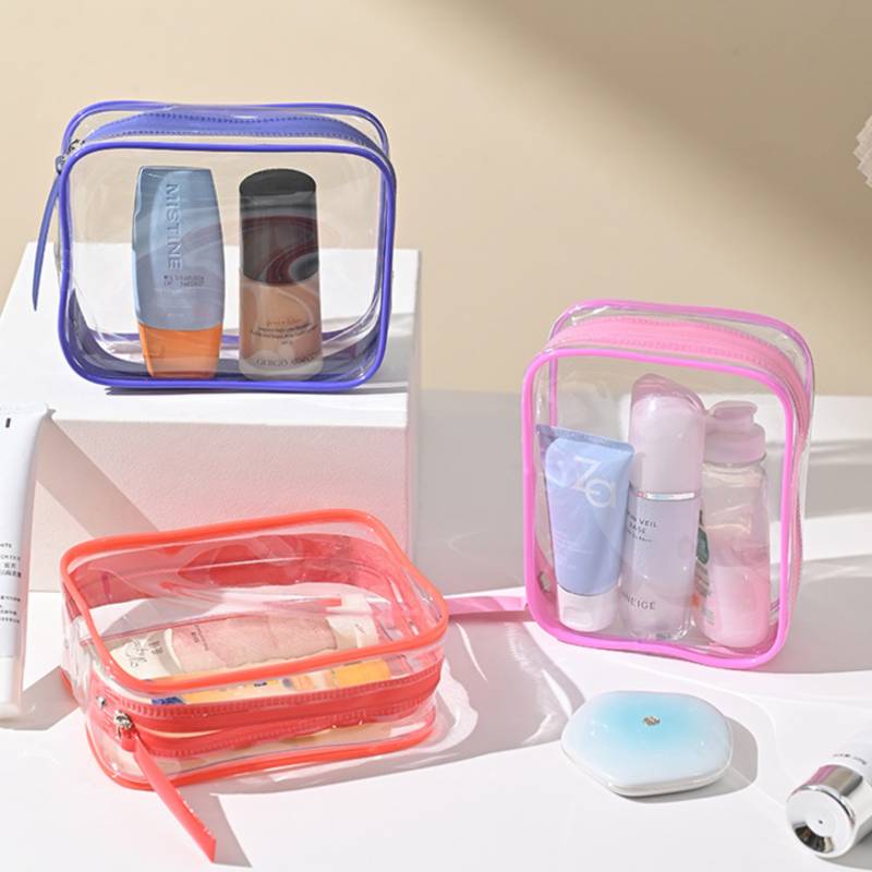 PVC transparent pouch filled with cosmetics