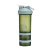 green shaker bottle with protein storage container