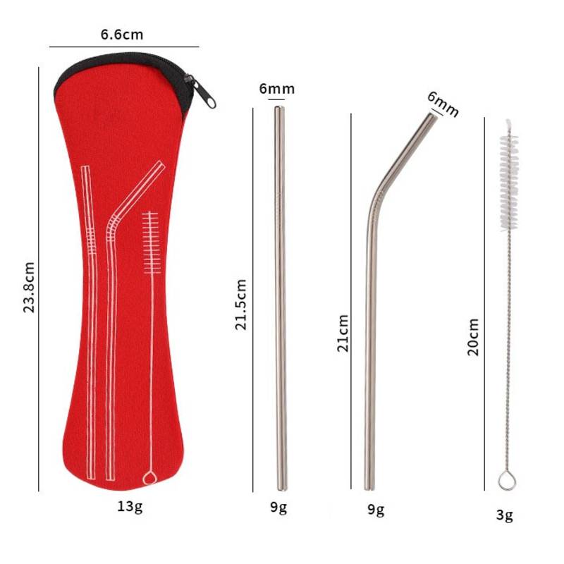 Pouch and Straw Size Guide Portable utensil pouch and straw size guide.