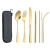 Reusable Stainless Steel Cutlery Set Reusable stainless steel cutlery set in silver, gold, and black.