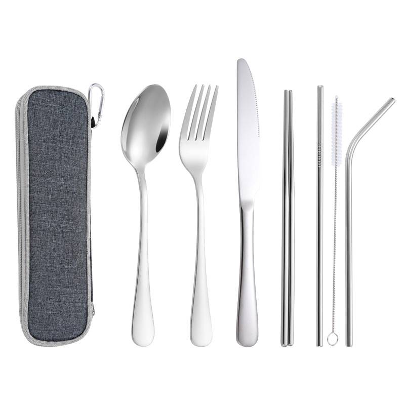 Custom Stainless Steel Cutlery Set Stainless steel cutlery set with custom logo printing.