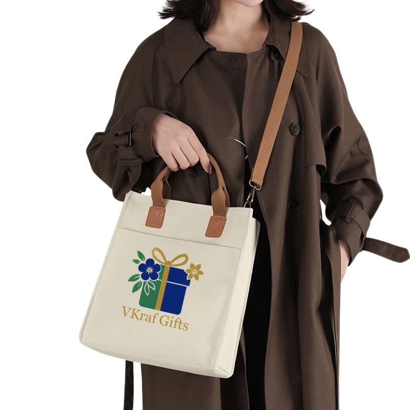 Canvas Shoulder Bag in Use Person Carrying Canvas Shoulder Bag