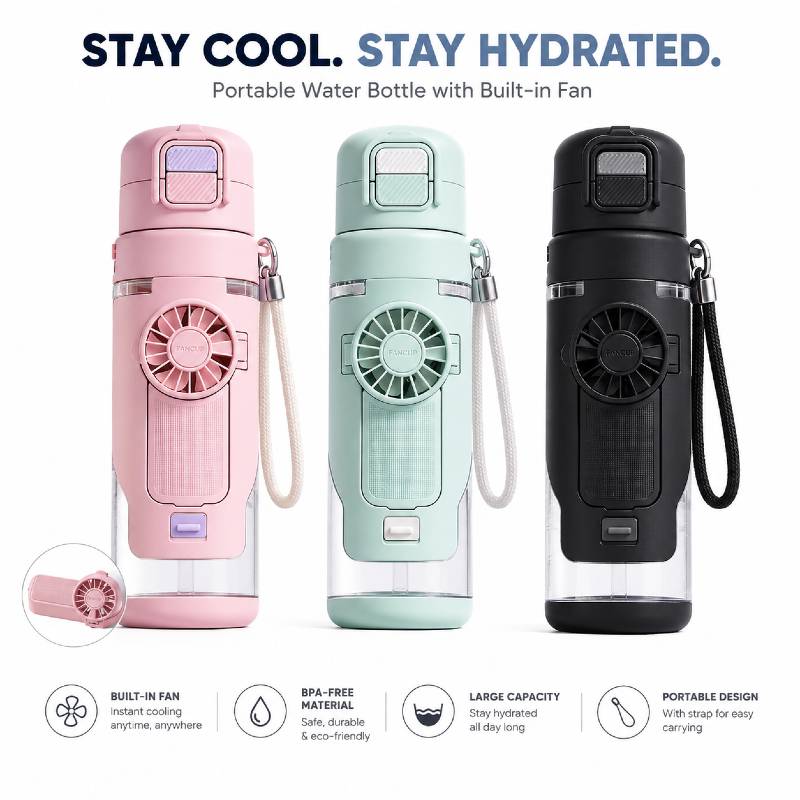 Sports bottle with detachable hand fan