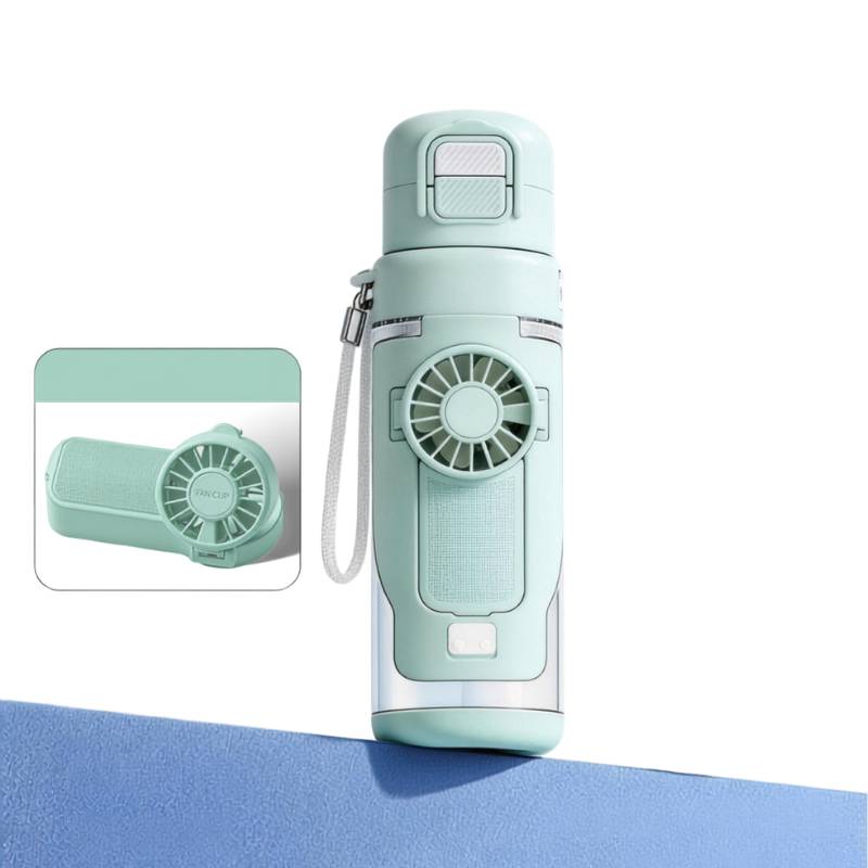 Sports bottle with portable hand fan