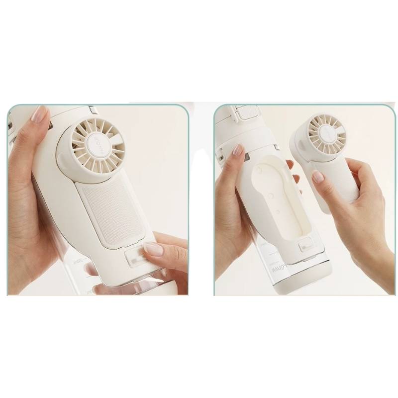 Hand fan attached to sports bottle