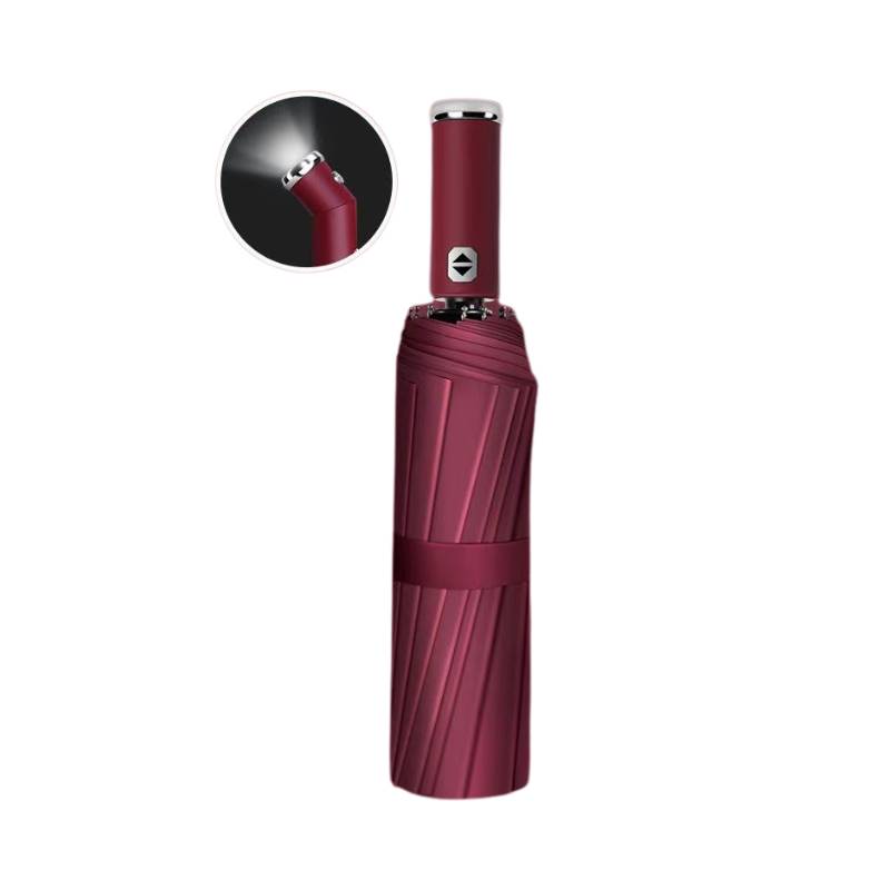 Compact folding umbrella with flashlight